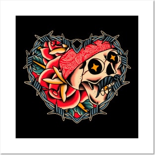 Skull rock rose Posters and Art